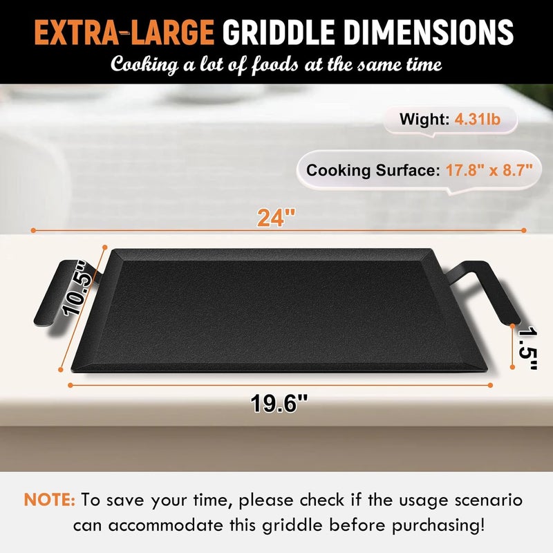 LTLUO Universal Large Carbon Steel Griddle for Outdoor Gas Grill, Induction, Gas/Electric Stove, and Oven, Double Burner Griddle with Thickened Heat-insulating Gloves, Pre-seasoned Nitride Coating Process - Image 2